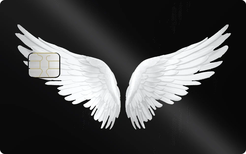 Angel Wings metal card in Glossy Black Silver