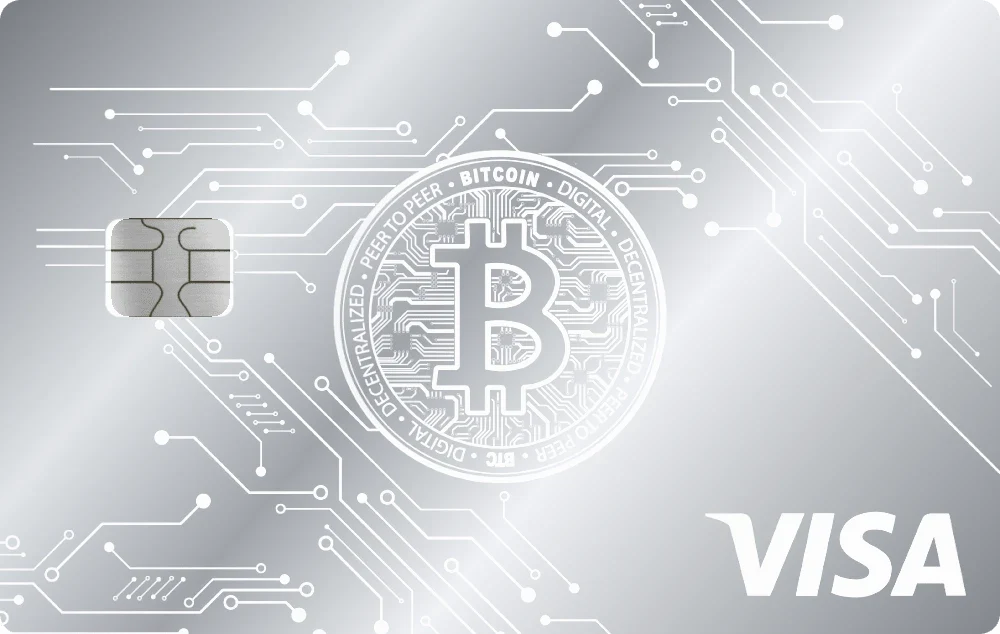 Bitcoin Circuit metal card in Glossy Silver, engraved stainless steel by Metacards
