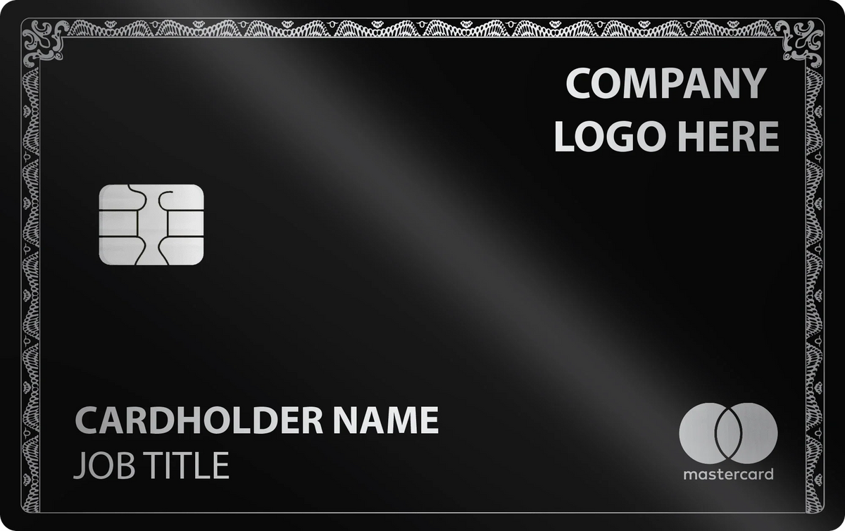 Company Logo metal card in Glossy Black Silver, engraved stainless steel by Metacards