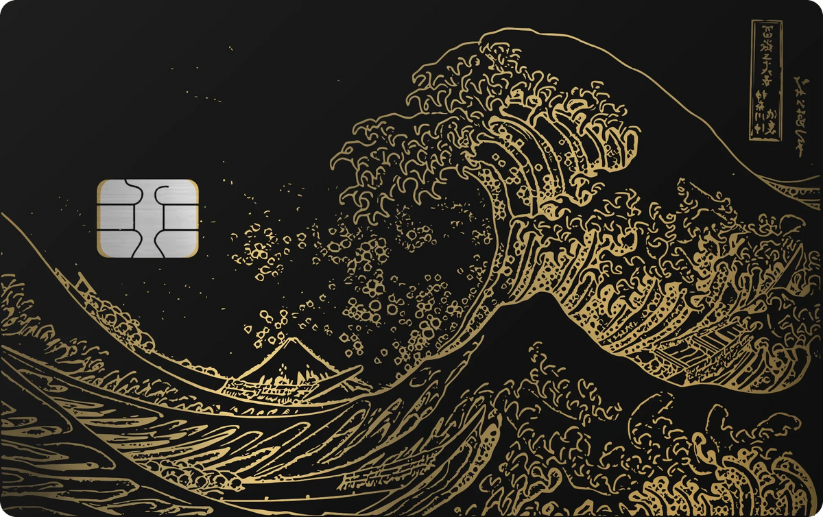 Waves metal card in Black Gold, engraved stainless steel by Metacards
