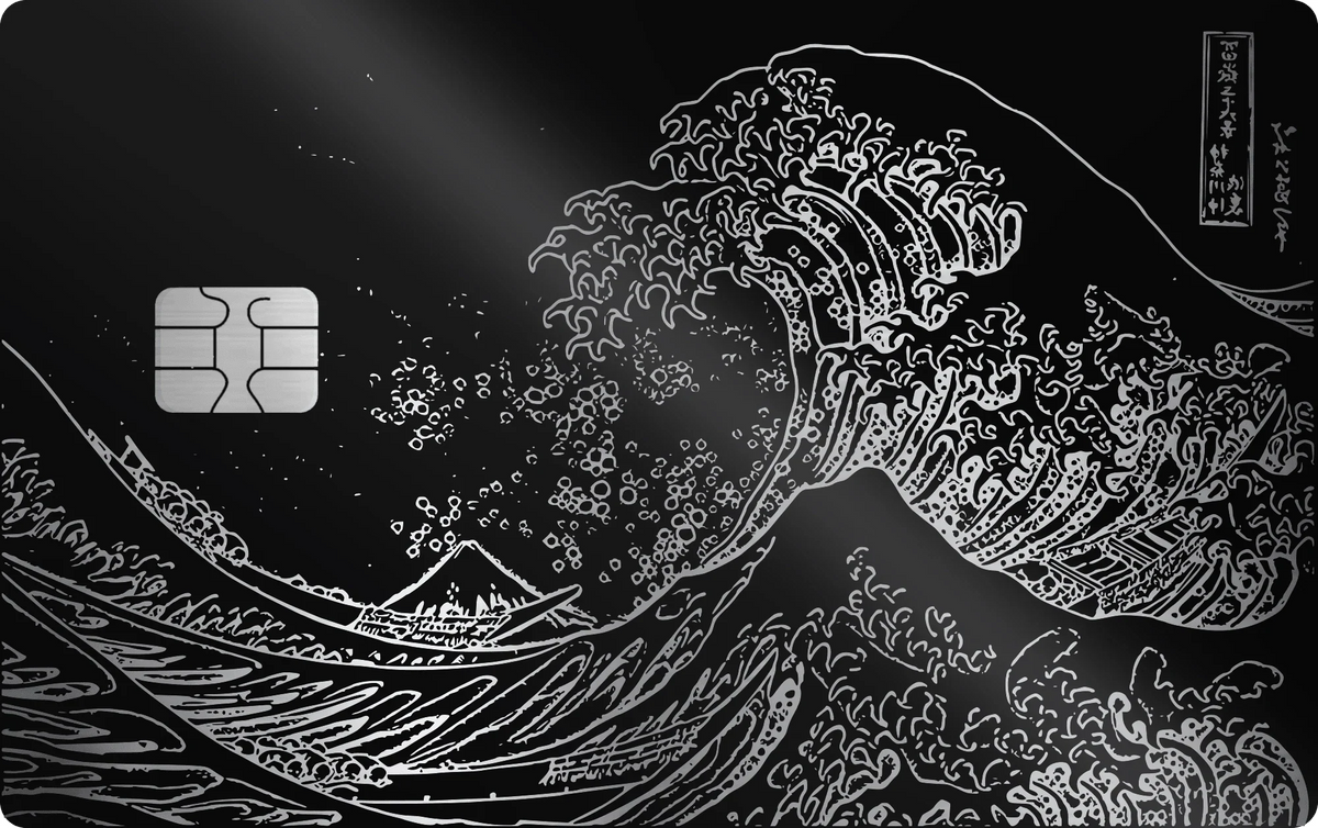 Waves metal card in Glossy Black Silver, engraved stainless steel by Metacards