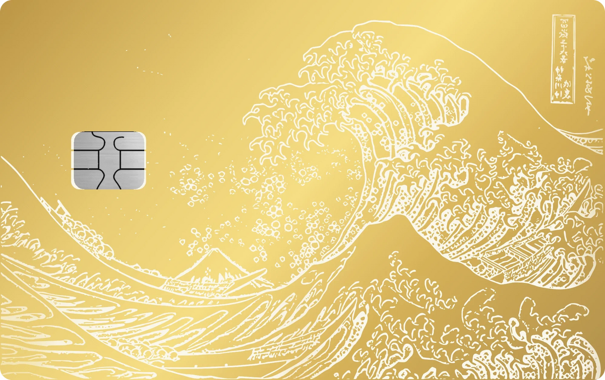 Waves metal card in Glossy Gold, engraved stainless steel by Metacards