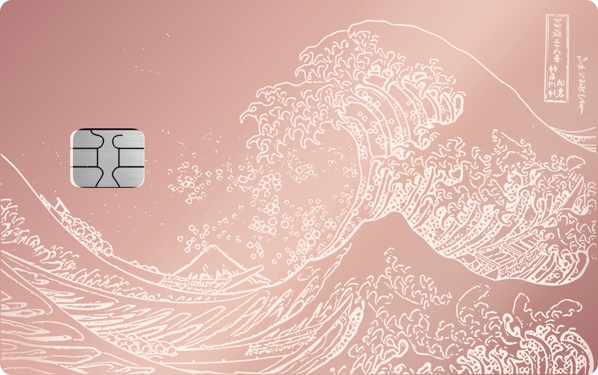 Waves metal card in Glossy Rose Gold, engraved stainless steel by Metacards