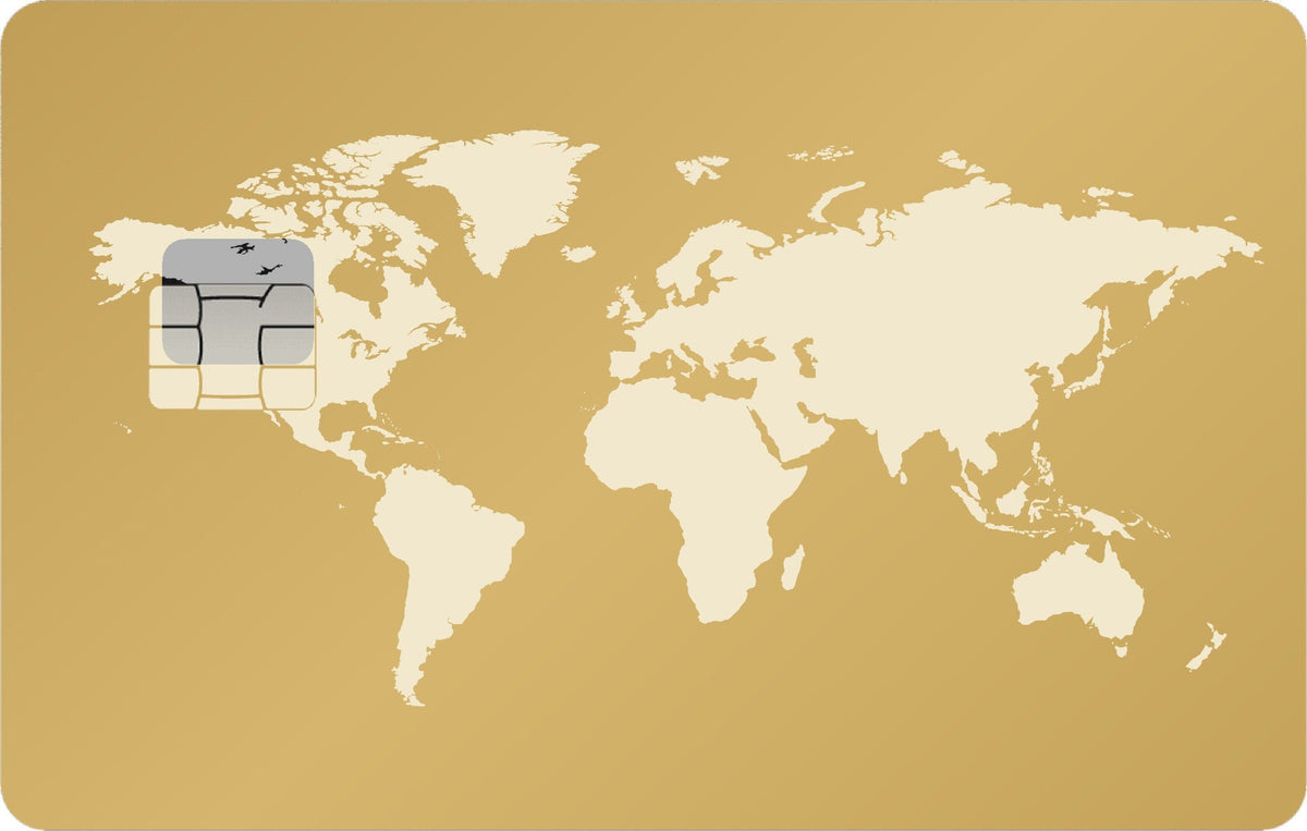World Map Silver metal card in Matte Gold