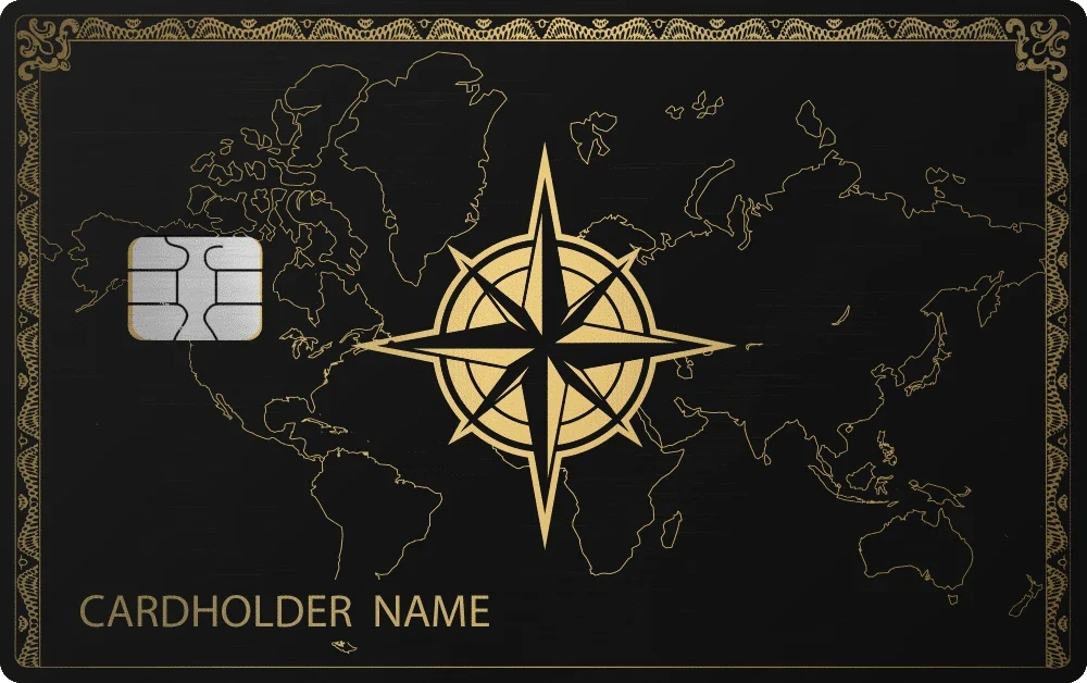 Compass Navigator metal card in Black Gold, engraved stainless steel by Metacards