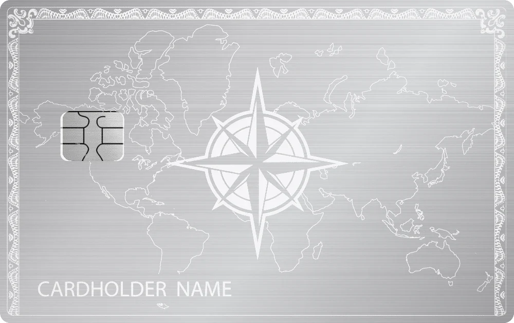 Compass Navigator metal card in Brushed Silver, engraved stainless steel by Metacards