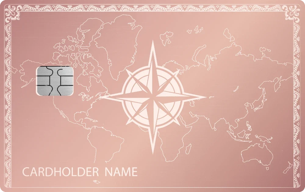 Compass Navigator metal card in Glossy Rose Gold, engraved stainless steel by Metacards