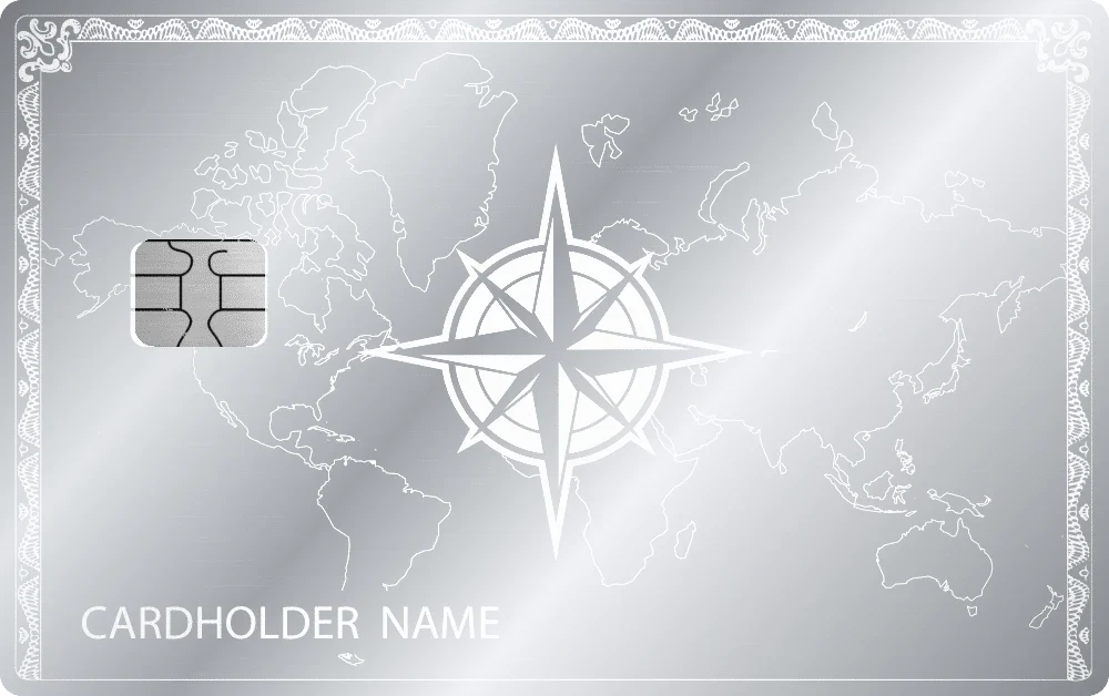 Compass Navigator metal card in Glossy Silver, engraved stainless steel by Metacards