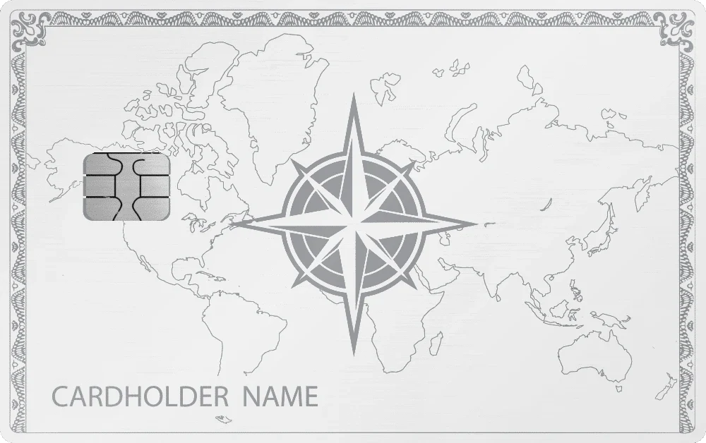Compass Navigator metal card in White, engraved stainless steel by Metacards